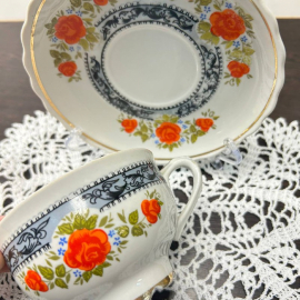 Чайная пара Довбышского ФЗ 1974-84гг Фарфор с цветочной деколью "Розы", золото. Картинка 6